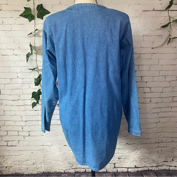 LIEBE Vintage Long Chambray Shacket Jeweled Western Long Sleeve Button Up - Picture 5 of 10